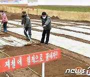 씨뿌리기 하는 북한 농민들… "제철에 질적으로 끝내자"