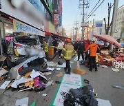 장 열린 전통시장 인근서 시내버스에 부딪힌 차량 상점 돌진(종합)
