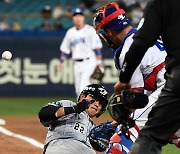 [포토] 채은성 '송구와 동시에 홈 도착'