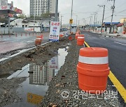 춘천 소양로 인근 상수도 배수지 넘쳐 한때 일대 '물바다'