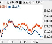 [코스피 마감]하락해 2540선…中 긴장에 화장품주 '폭락'