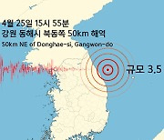 강원 동해시 부근 해역에서 규모 3.5 지진