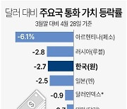 [그래픽] 달러 대비 주요국 통화 가치 등락률