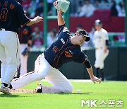 김민우 ‘강습타구 맞고 글러브 던지며 격분’ [MK포토]