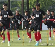 훈련하는 항저우 이사안게임 축구 대표팀