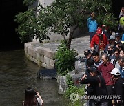 청계천 산책하는 MB