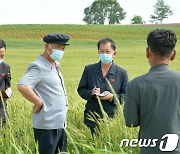 농장 실태 살펴보는 북한 김덕훈 내각총리