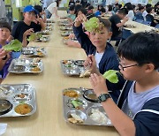 아이들이 학교 텃밭서 직접 키운 채소, 점심  급식으로