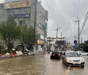 비에 잠긴 영주 시내 도로