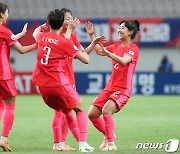 얼싸안는 여자축구 대표팀