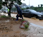 흙탕물로 범벅된 도로