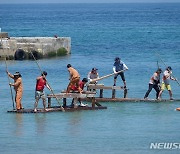 제주 전통 뗏목 '테우' 노젓기 대회