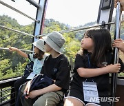 '독도 전망대로' 케이블카 탑승한 독도탐방대