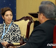 박진 외교부 장관과 접견하는 살몬 UN 북한인권특별보고관