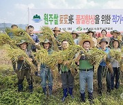 벼 수확 돕고 나선 원강수 원주시장