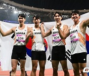 한국 남자 육상, 400m 계주서 '37년 만의 동메달 획득 [오!쎈 항저우]