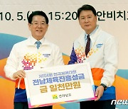 김영록 지사, 전남 전국체전 참가 선수단 결단식서 성금 전달