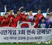 기뻐하는 한국 축구 대표팀