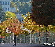 단풍 물든 교정 지나는 학생들