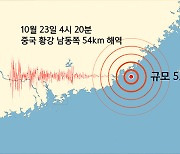 중국 황강 남동쪽 54km 해역 규모 5.0 지진