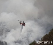 양구 국유림 산불 진화에 어려움… 헬기 철수