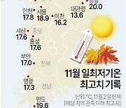 [그래픽] 11월 일최저기온 최고치 기록