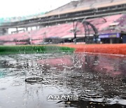 [포토]플레이오프 5차전, 비가 변수로...