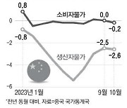 소비·생산자물가 동반하락 中 디플레이션 우려 '재부상'