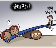 [데일리안 시사만평] 박민 KBS 사장, 취임 당일 간판 전면 교체…文정부 방송쿠테타 정리 나서다