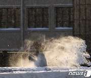 [포토] 러시아 모스크바서 다리 위 눈치우는 노동자