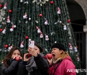 크리스마스 이브, '평화' 사과와 기념촬영