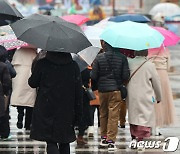 겨울비에 우산 쓴 시민들