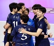 [포토] 대한항공 '세트스코어 3-0 완벽한 승리'