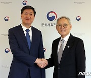 악수하는 유인촌 장관과 중국 체육총국장