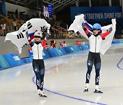 [강원2024 현장] 임리원·허석, 스피드스케이팅 혼성계주 은메달 합작