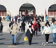 포근해진 날씨에 나들이객으로 붐비는 경복궁