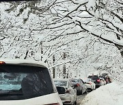 설악산 설경 장관…방문객 몰려 차량 곳곳 지·정체