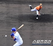 [포토] 김서현 '삼성과 연습경기 등판'