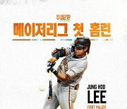 '이정후 쾅' 축하하기 바쁜 SF, 한글로 '메이저리그 첫 홈런'