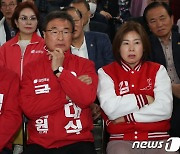 출구조사 결과 기다리는 국민의힘 부산 후보