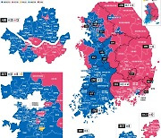 민주당, 서울 48곳 중 35곳 우세…국힘은 영남 대부분 가져가