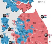 [그래픽] 22대 총선 지역구별 1위 현황 (오후 11시 기준)