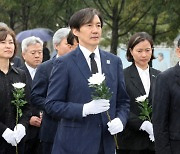 평산마을 찾은 조국, 정장에 우산 들고 반긴 文