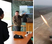 북한 김정은, 240㎜ 방사포탄 검수시험 사격 참관