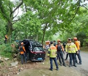 오르막길서 가족 탄 전기차 SUV 나무 들이받아…2명 사망·2명 경상