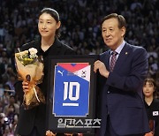 [포토] 은퇴기념액자 받는 김연경