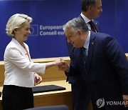 EU 집행위원장과 인사하는 헝가리 총리