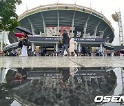 사직야구장 우천 취소로 발길 돌리는 야구팬들 [사진]