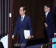 무제한토론 시작 후 본회의장 나서는 한덕수 총리