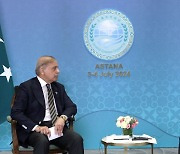 회담하는 푸틴과 셰바즈 샤리프 파키스탄 총리